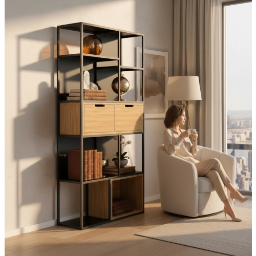 REGAŁ NA KSIĄŻKI METALOWE DREWNO LITE DĄB JESION OLCHA RNK-175